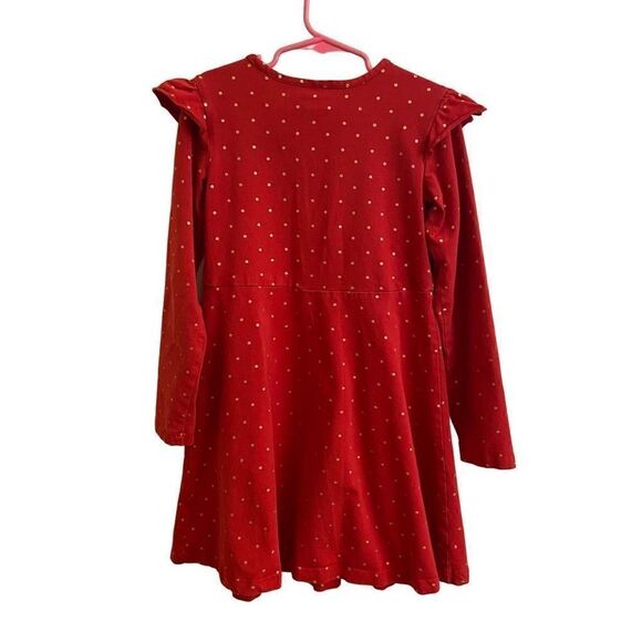 Hanna Andersson Long Sleeve Red Dress Gold Polka Dots Christmas Size 130cm =US 8 - Picture 2 of 7